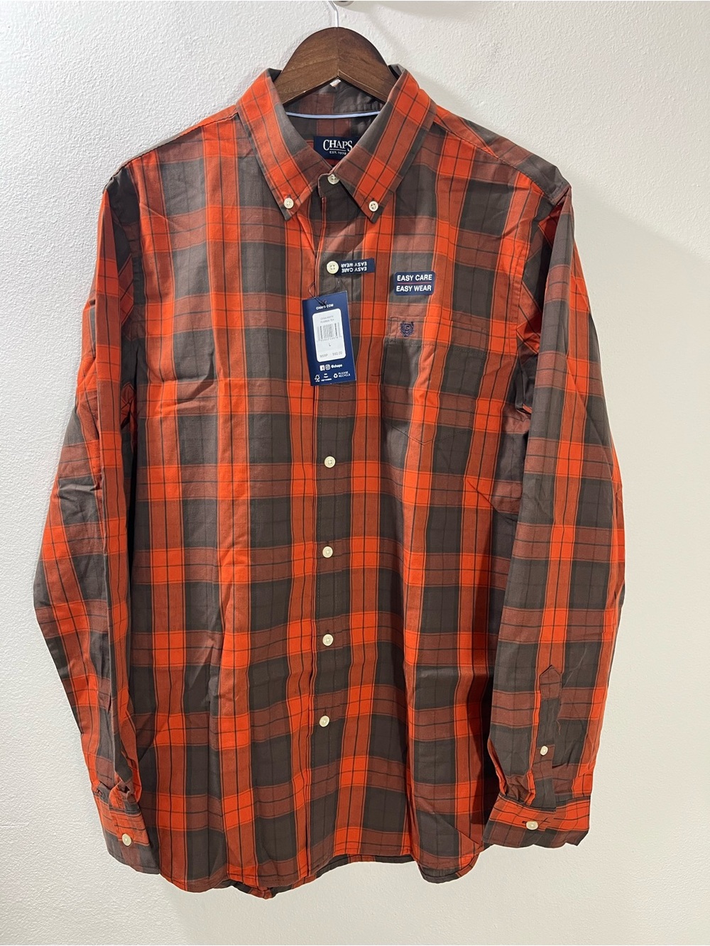 Chaps Easy Care Shirt Mens Large  plaid Long Sleeve Button Down New
